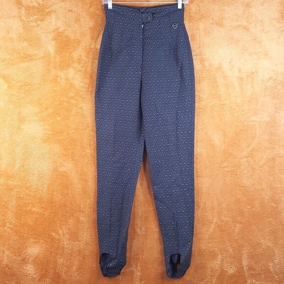 Vintage OBERMEYER Womens Ski Pants Size 6 Gray Diamond High Rise Pleated Stirrup - Picture 1 of 12